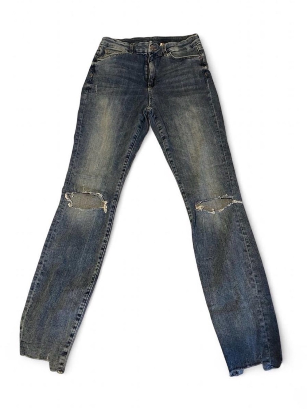 Skinny Ankle Distressed jeans H&M EU 30 size 6 medium wash raw hem high waist